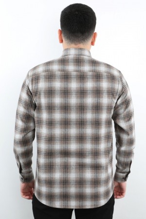 Önkal Gömlek Kahverengi Rengi Erkek Kışlık Uzun Kollu Klasik Geniş Kesim Gömlek ONK022