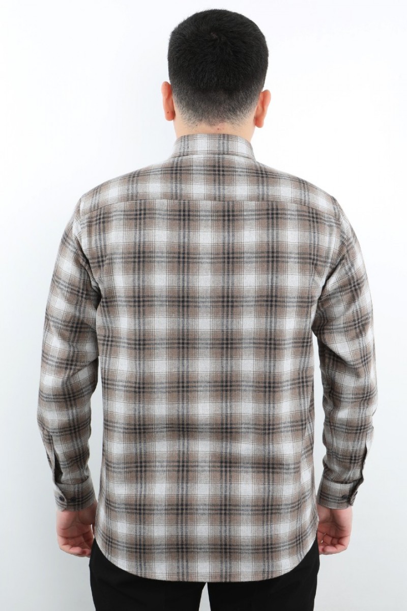 Önkal Gömlek Kahverengi Rengi Erkek Kışlık Uzun Kollu Klasik Geniş Kesim Gömlek ONK022
