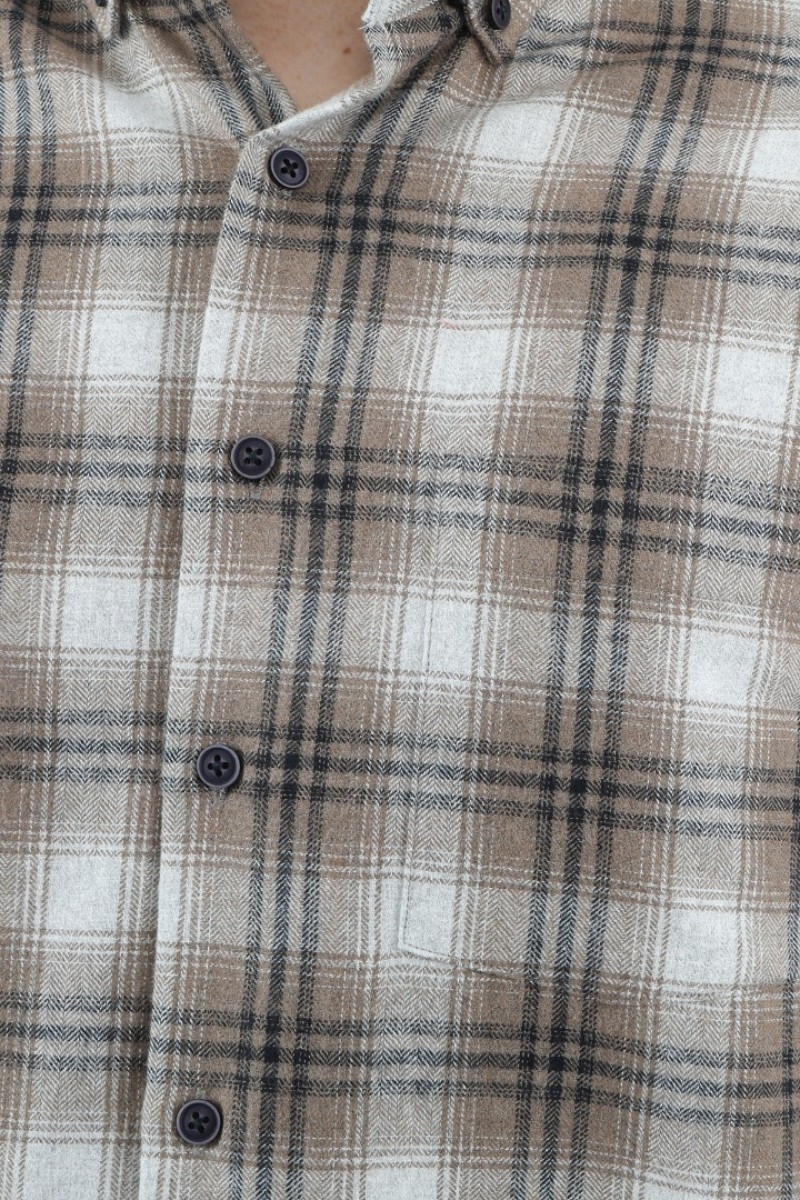 Önkal Gömlek Kahverengi Rengi Erkek Kışlık Uzun Kollu Klasik Geniş Kesim Gömlek ONK022