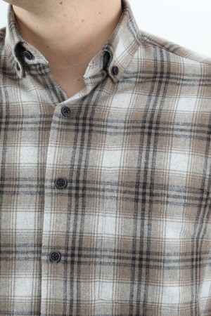 Önkal Gömlek Kahverengi Rengi Erkek Kışlık Uzun Kollu Klasik Geniş Kesim Gömlek ONK022