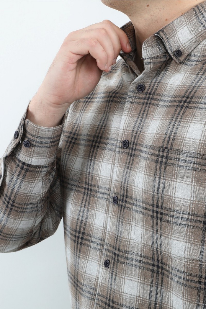 Önkal Gömlek Kahverengi Rengi Erkek Kışlık Uzun Kollu Klasik Geniş Kesim Gömlek ONK022
