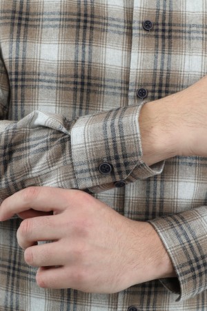 Önkal Gömlek Kahverengi Rengi Erkek Kışlık Uzun Kollu Klasik Geniş Kesim Gömlek ONK022