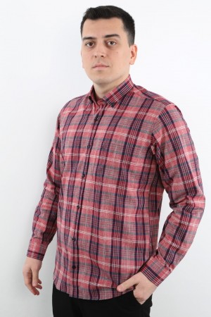 Önkal Gömlek Kırmızı Rengi Geniş Kesim Erkek Uzun Kollu %100 Pamuklu Gömlek  ONK040K