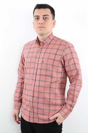 Önkal Gömlek Kırmızı Rengi Geniş Kesim Erkek Uzun Kollu %100 Pamuklu Gömlek  ONK039K