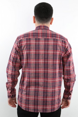 Önkal Gömlek Kırmızı Rengi Geniş Kesim Erkek Uzun Kollu %100 Pamuklu Gömlek  ONK040K
