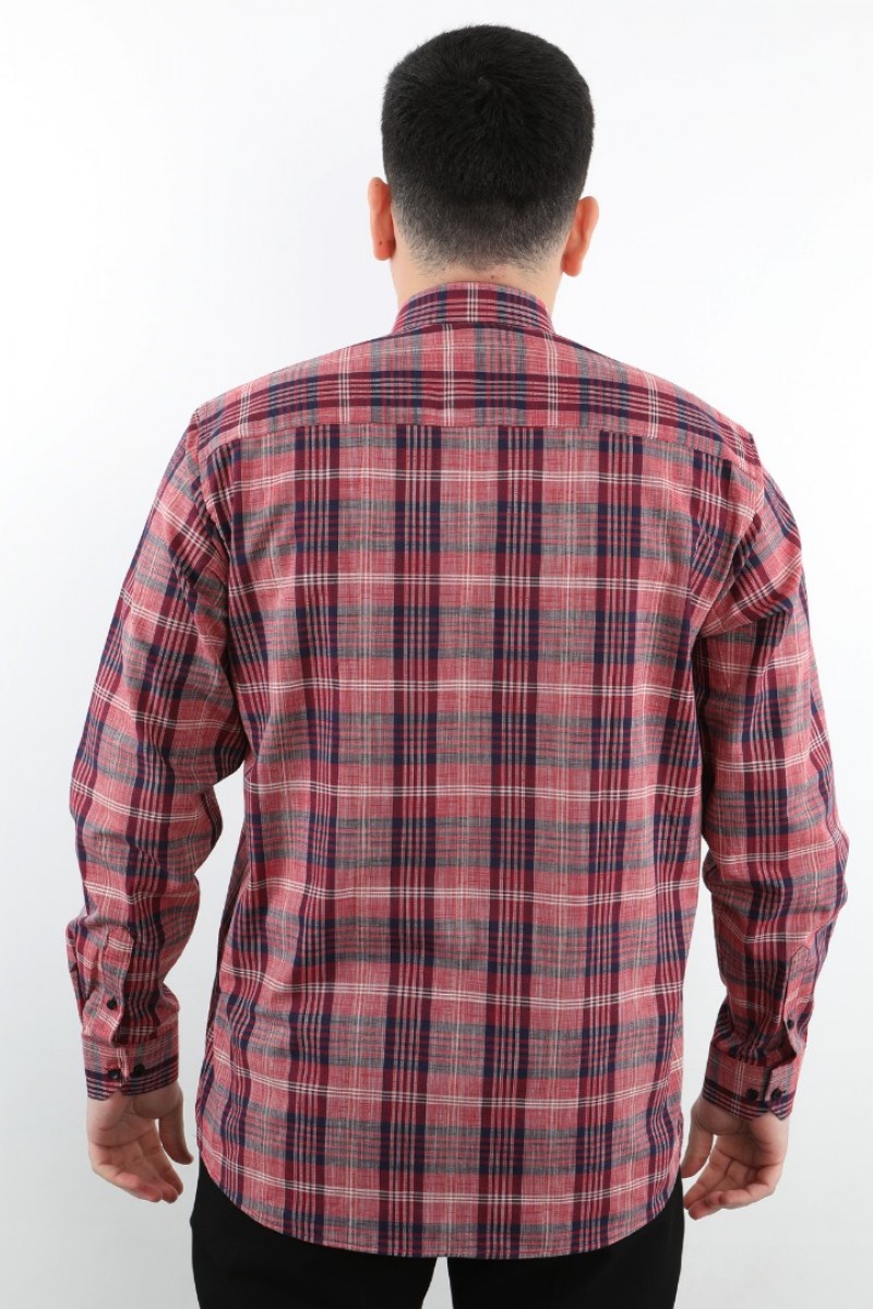 Önkal Gömlek Kırmızı Rengi Geniş Kesim Erkek Uzun Kollu %100 Pamuklu Gömlek  ONK040K