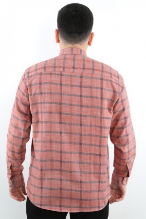 Önkal Gömlek Kırmızı Rengi Geniş Kesim Erkek Uzun Kollu %100 Pamuklu Gömlek  ONK039K