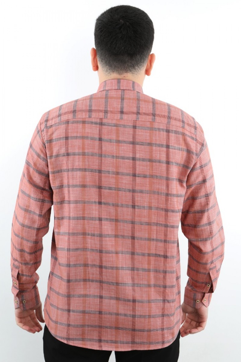 Önkal Gömlek Kırmızı Rengi Geniş Kesim Erkek Uzun Kollu %100 Pamuklu Gömlek  ONK039K