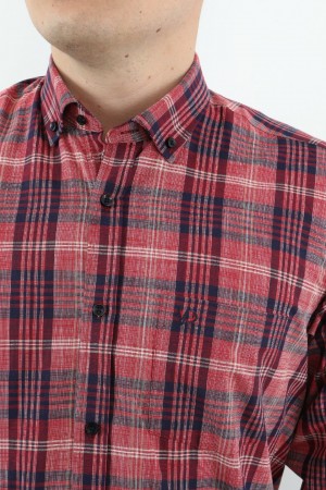 Önkal Gömlek Kırmızı Rengi Geniş Kesim Erkek Uzun Kollu %100 Pamuklu Gömlek  ONK040K