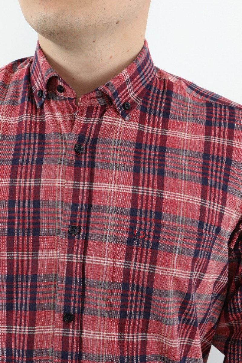 Önkal Gömlek Kırmızı Rengi Geniş Kesim Erkek Uzun Kollu %100 Pamuklu Gömlek  ONK040K