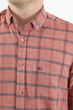 Önkal Gömlek Kırmızı Rengi Geniş Kesim Erkek Uzun Kollu %100 Pamuklu Gömlek  ONK039K