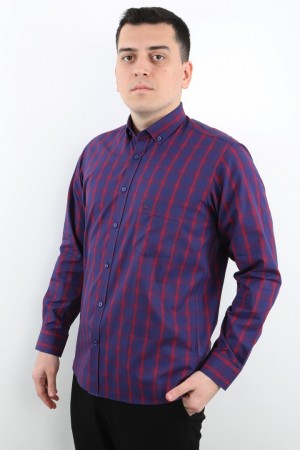 Önkal Gömlek Mor Rengi Erkek Kolay Ütülenebilir Pamuklu Mevsimlik Uzun Kollu Klasik Geniş Kesim Gömlek ONK043
