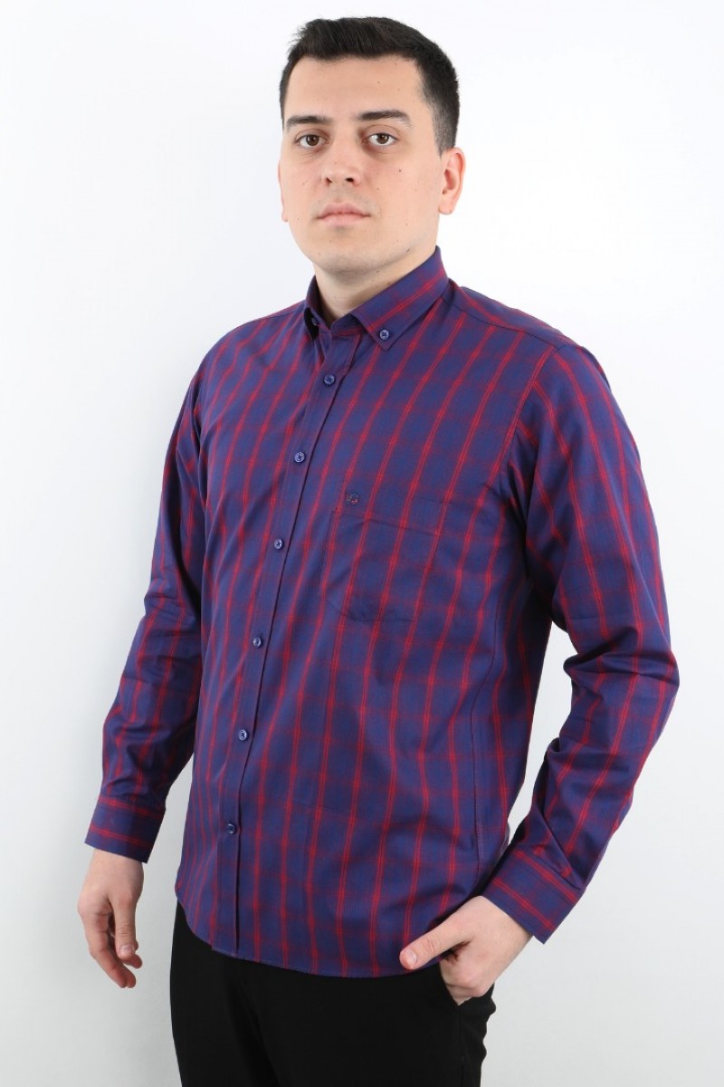 Önkal Gömlek Mor Rengi Erkek Kolay Ütülenebilir Pamuklu Mevsimlik Uzun Kollu Klasik Geniş Kesim Gömlek ONK043