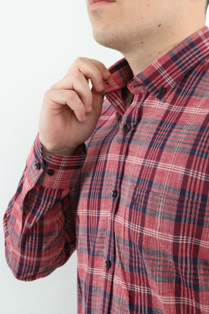 Önkal Gömlek Kırmızı Rengi Geniş Kesim Erkek Uzun Kollu %100 Pamuklu Gömlek  ONK040K