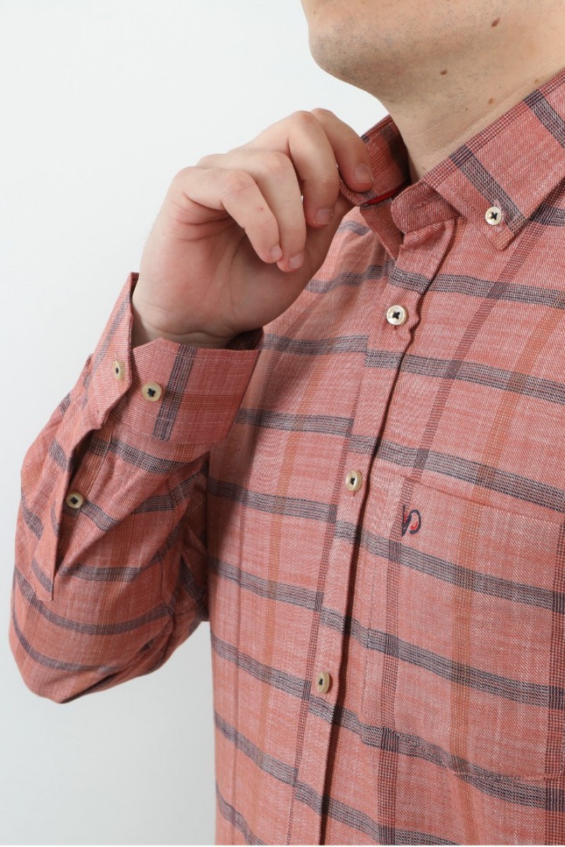 Önkal Gömlek Kırmızı Rengi Geniş Kesim Erkek Uzun Kollu %100 Pamuklu Gömlek  ONK039K