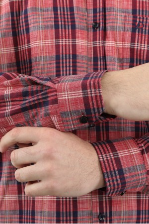 Önkal Gömlek Kırmızı Rengi Geniş Kesim Erkek Uzun Kollu %100 Pamuklu Gömlek  ONK040K