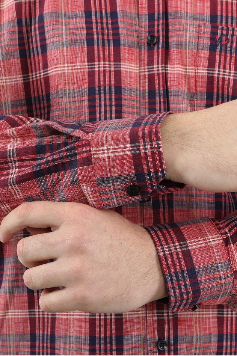 Önkal Gömlek Kırmızı Rengi Geniş Kesim Erkek Uzun Kollu %100 Pamuklu Gömlek  ONK040K