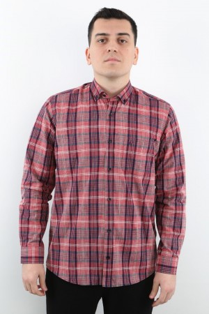 Önkal Gömlek Kırmızı Rengi Geniş Kesim Erkek Uzun Kollu %100 Pamuklu Gömlek  ONK040K