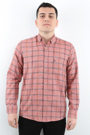 Önkal Gömlek Kırmızı Rengi Geniş Kesim Erkek Uzun Kollu %100 Pamuklu Gömlek  ONK039K