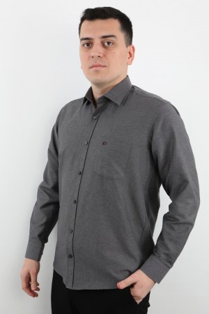 Önkal Gömlek Gri Rengi Erkek Kolay Ütülenebilir Pamuklu Mevsimlik Uzun Kollu Klasik Geniş Kesim Gömlek ONK045