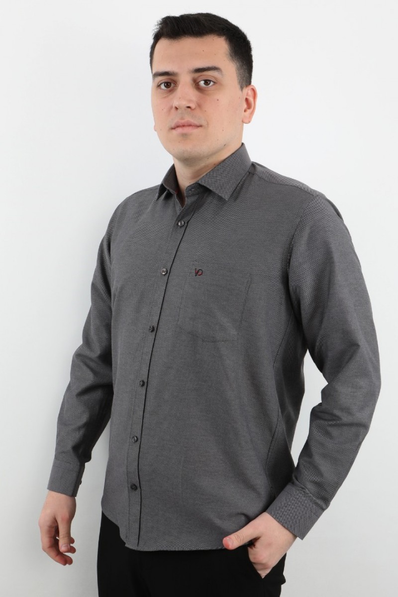 Önkal Gömlek Gri Rengi Erkek Kolay Ütülenebilir Pamuklu Mevsimlik Uzun Kollu Klasik Geniş Kesim Gömlek ONK045