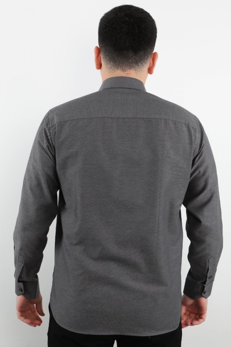Önkal Gömlek Gri Rengi Erkek Kolay Ütülenebilir Pamuklu Mevsimlik Uzun Kollu Klasik Geniş Kesim Gömlek ONK045