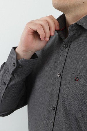 Önkal Gömlek Gri Rengi Erkek Kolay Ütülenebilir Pamuklu Mevsimlik Uzun Kollu Klasik Geniş Kesim Gömlek ONK045