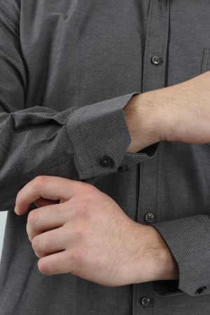 Önkal Gömlek Gri Rengi Erkek Kolay Ütülenebilir Pamuklu Mevsimlik Uzun Kollu Klasik Geniş Kesim Gömlek ONK045