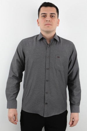 Önkal Gömlek Gri Rengi Erkek Kolay Ütülenebilir Pamuklu Mevsimlik Uzun Kollu Klasik Geniş Kesim Gömlek ONK045