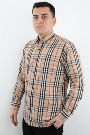 Önkal Gömlek Krem Rengi Geniş Kesim Erkek Uzun Kollu %100 Pamuklu Gömlek  ONK041KR