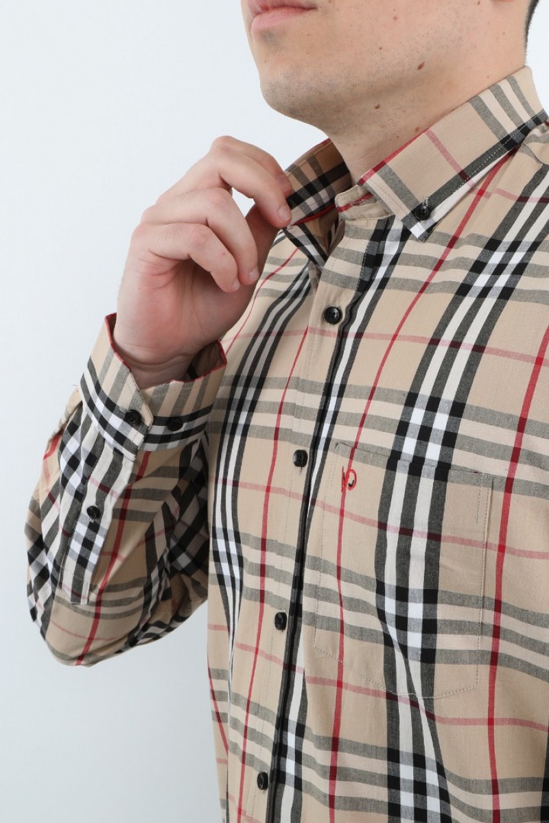 Önkal Gömlek Krem Rengi Geniş Kesim Erkek Uzun Kollu %100 Pamuklu Gömlek  ONK041KR