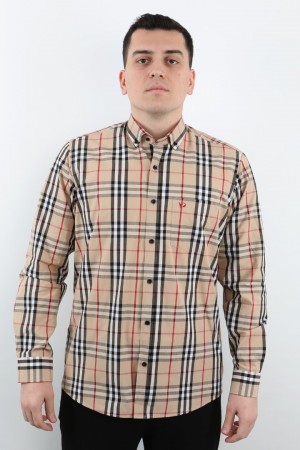 Önkal Gömlek Krem Rengi Geniş Kesim Erkek Uzun Kollu %100 Pamuklu Gömlek  ONK041KR