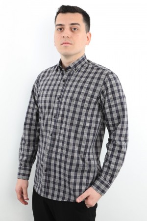 Önkal Gömlek Koyu Lacivert Rengi Erkek Kışlık Pamuklu Uzun Kollu Geniş Kesim Gömlek ONK009