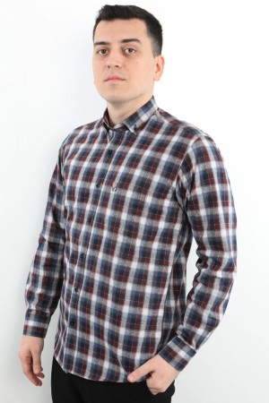 Önkal Gömlek Lacivert Rengi Erkek Kışlık Pamuklu Uzun Kollu Geniş Kesim Gömlek ONK012