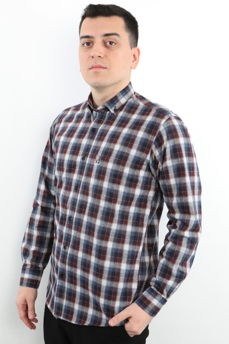 Önkal Gömlek Lacivert Rengi Erkek Kışlık Pamuklu Uzun Kollu Geniş Kesim Gömlek ONK012