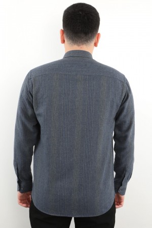 Önkal Gömlek Lacivert Rengi Erkek Kışlık Pamuklu Uzun Kollu Geniş Kesim Gömlek ONK003