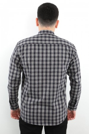 Önkal Gömlek Koyu Lacivert Rengi Erkek Kışlık Pamuklu Uzun Kollu Geniş Kesim Gömlek ONK009