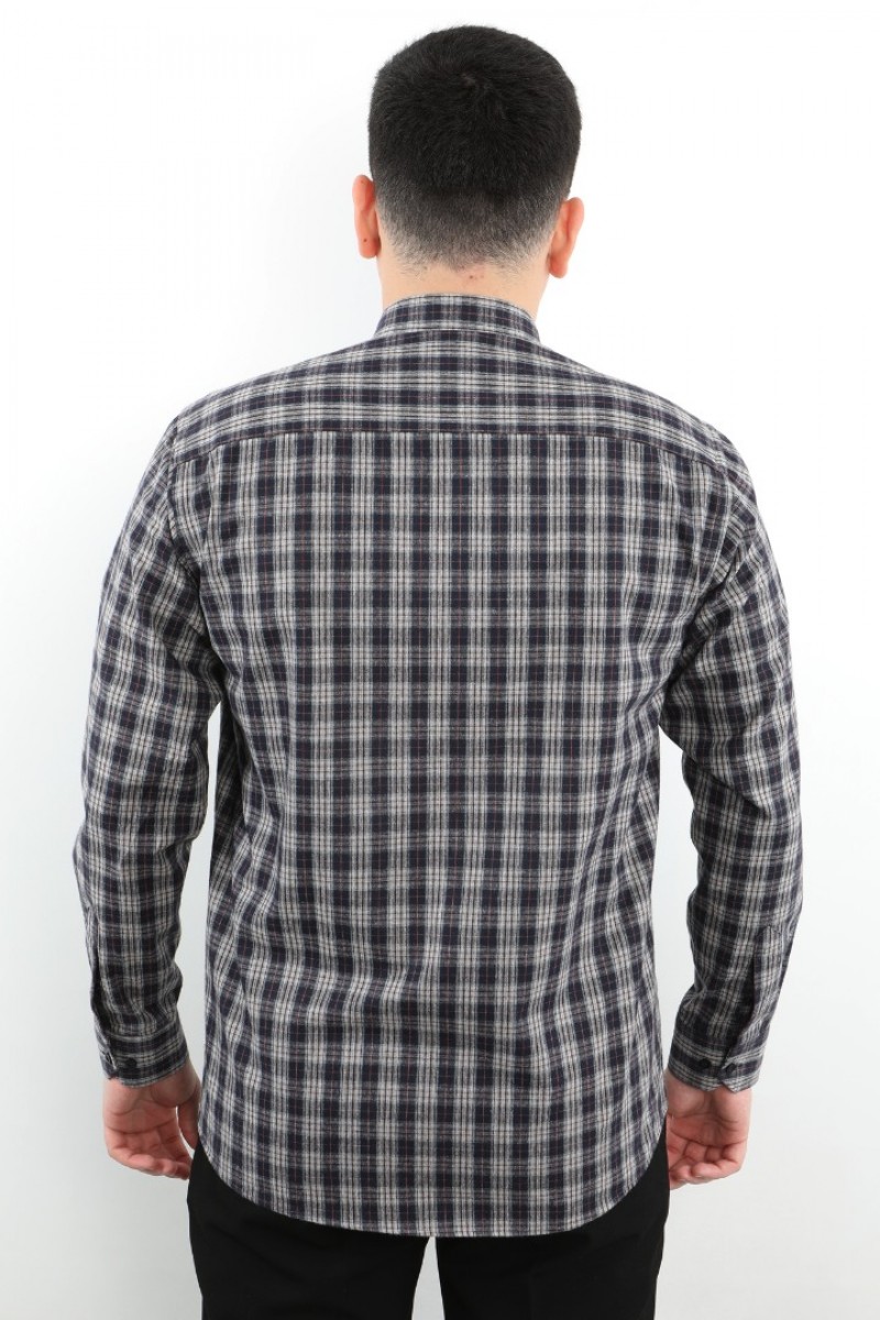 Önkal Gömlek Koyu Lacivert Rengi Erkek Kışlık Pamuklu Uzun Kollu Geniş Kesim Gömlek ONK009