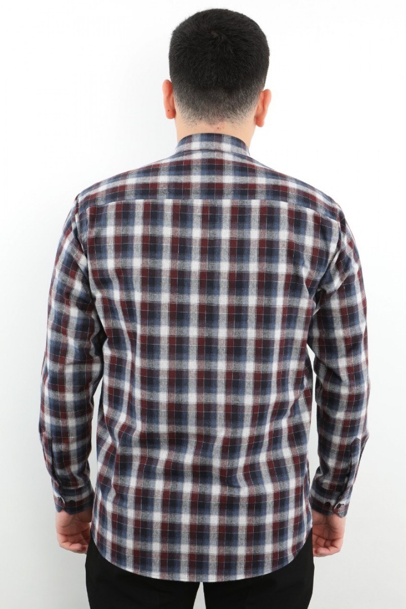 Önkal Gömlek Lacivert Rengi Erkek Kışlık Pamuklu Uzun Kollu Geniş Kesim Gömlek ONK012