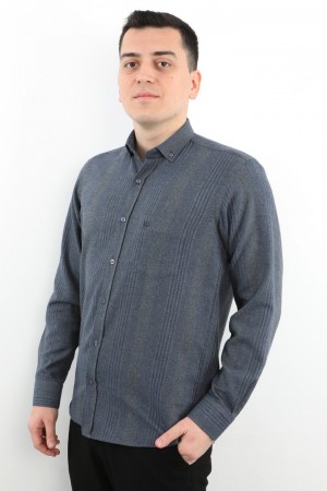 Önkal Gömlek Lacivert Rengi Erkek Kışlık Pamuklu Uzun Kollu Geniş Kesim Gömlek ONK003