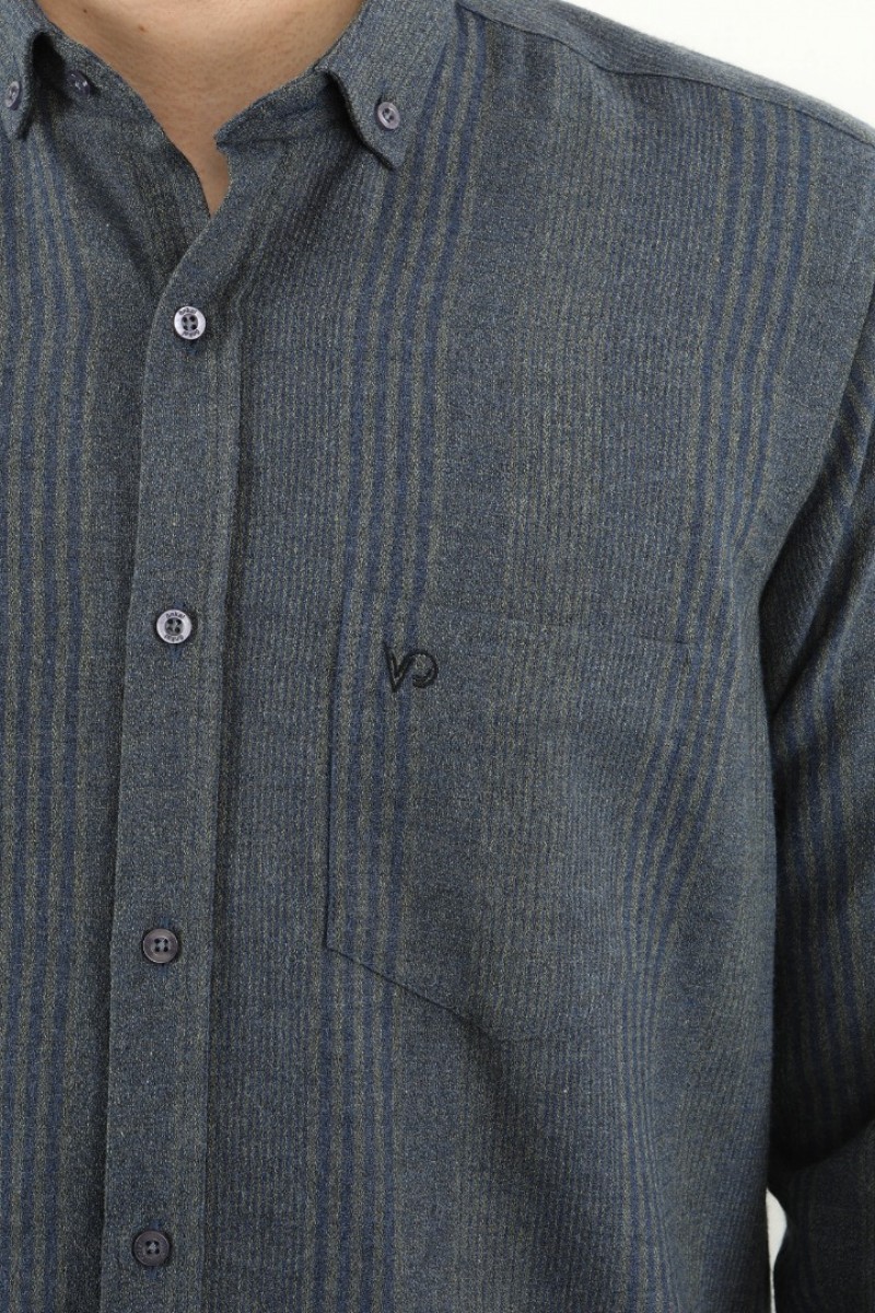 Önkal Gömlek Lacivert Rengi Erkek Kışlık Pamuklu Uzun Kollu Geniş Kesim Gömlek ONK003