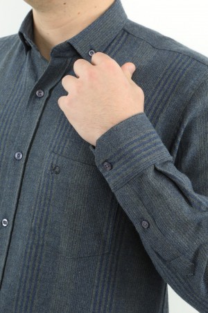 Önkal Gömlek Lacivert Rengi Erkek Kışlık Pamuklu Uzun Kollu Geniş Kesim Gömlek ONK003
