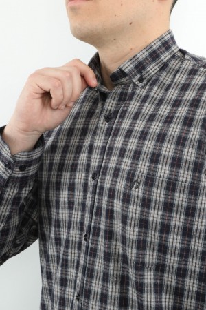 Önkal Gömlek Koyu Lacivert Rengi Erkek Kışlık Pamuklu Uzun Kollu Geniş Kesim Gömlek ONK009