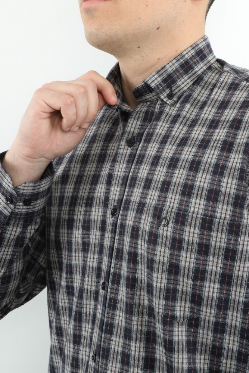 Önkal Gömlek Koyu Lacivert Rengi Erkek Kışlık Pamuklu Uzun Kollu Geniş Kesim Gömlek ONK009