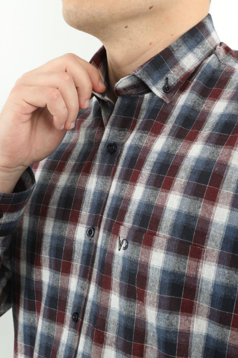 Önkal Gömlek Lacivert Rengi Erkek Kışlık Pamuklu Uzun Kollu Geniş Kesim Gömlek ONK012