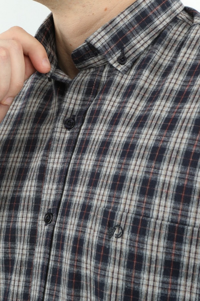 Önkal Gömlek Koyu Lacivert Rengi Erkek Kışlık Pamuklu Uzun Kollu Geniş Kesim Gömlek ONK009