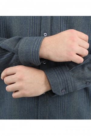 Önkal Gömlek Lacivert Rengi Erkek Kışlık Pamuklu Uzun Kollu Geniş Kesim Gömlek ONK003