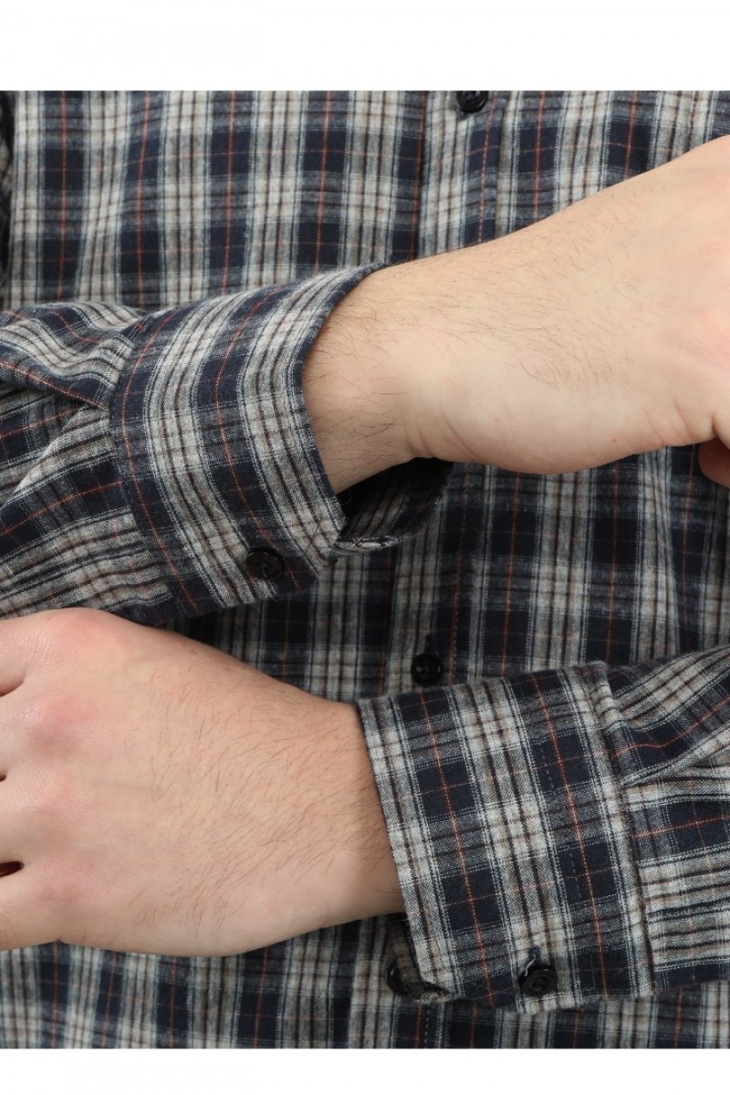 Önkal Gömlek Koyu Lacivert Rengi Erkek Kışlık Pamuklu Uzun Kollu Geniş Kesim Gömlek ONK009