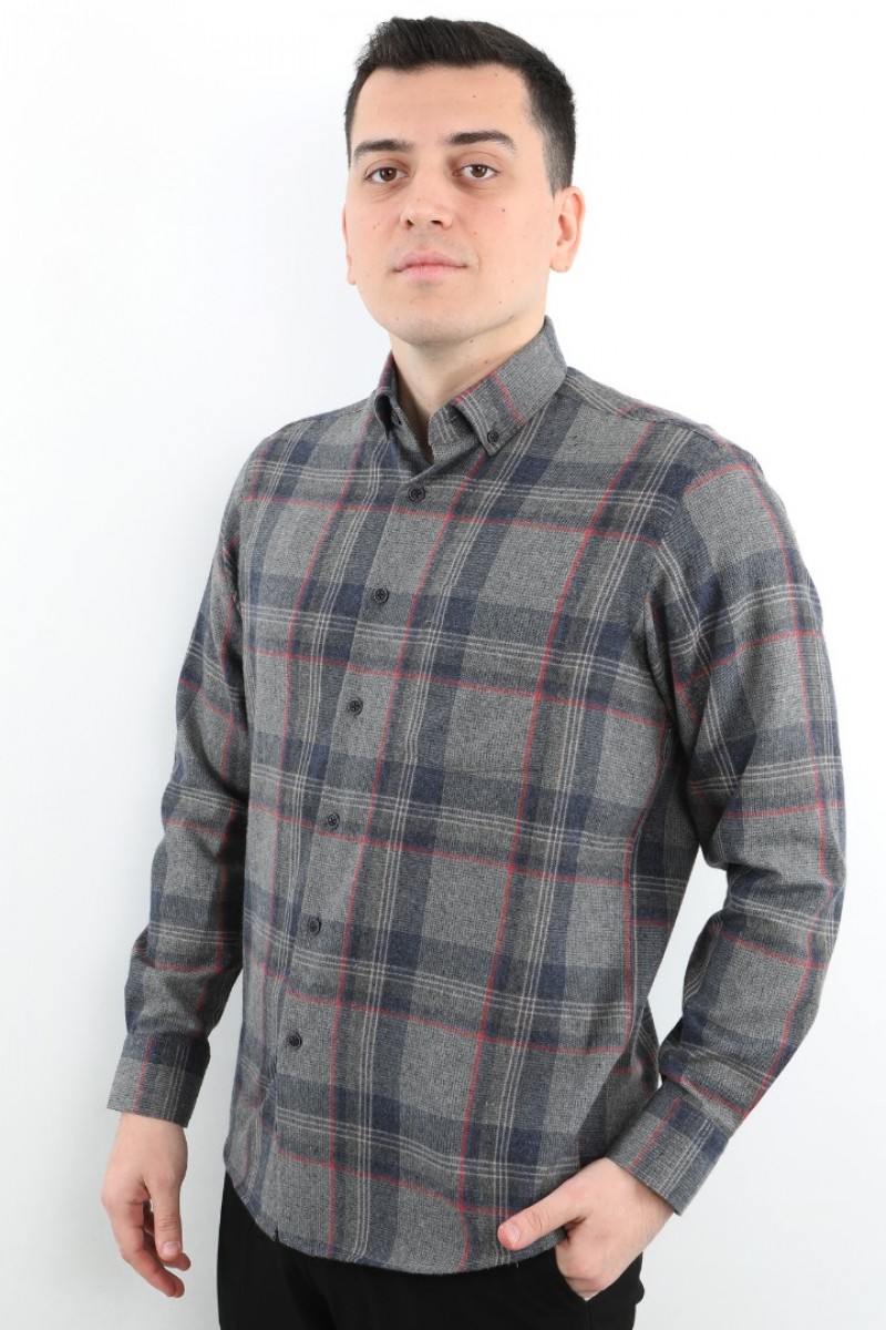 Önkal Gömlek Lacivert Rengi Erkek Kışlık Uzun Kollu Klasik Geniş Kesim Gömlek ONK020