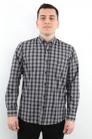 Önkal Gömlek Koyu Lacivert Rengi Erkek Kışlık Pamuklu Uzun Kollu Geniş Kesim Gömlek ONK009